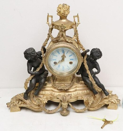 French 19thc Bronze Cherub Mantle Clock