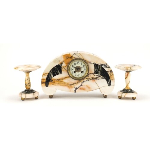 French Art Deco marble mantle clock with garnitures, the man...