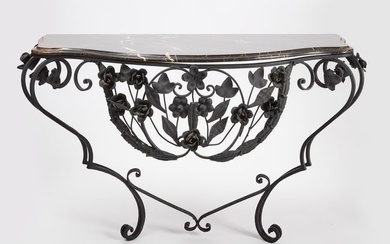 French Bombé Wrought Iron and Marble Console Table