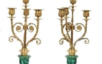 French Bronze and Malachite Candelabras