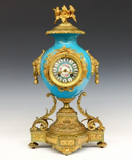 French Bronze & Porcelain Mantel Clock