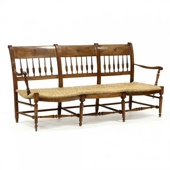 French Inlaid Cherry Triple Back Settee