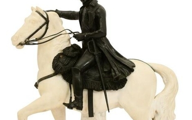 French Patinated Bronze & Marble Sculpture of Napoleon Bonaparte on Horseback