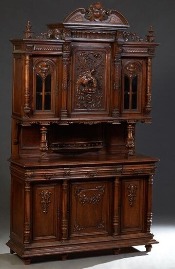 French Provincial Carved Walnut Buffet a Deux Corps
