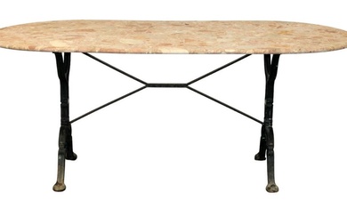 French cast iron base café table with oval marble top