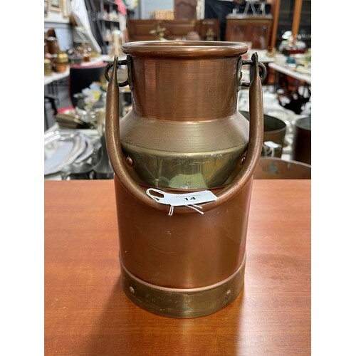 French copper & brass banded & swing handled milk pail, appr...