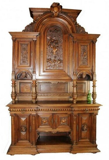 French grand buffet in carved walnut with dragon