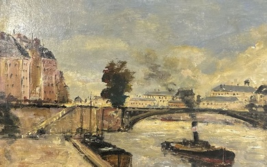 GALLIEN-LALOUE Eugène sous le pseudonyme de Louis DUPUY (1854-1941). Vue des quais de Paris. Huile...