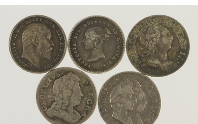 GB Maundy Oddments (5) Twopences: 1693/2 F/VG, 1717(or 27) F...