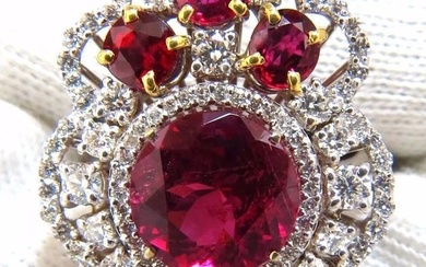 GIA Certified 8.03CT NATURAL TOURMALINE RUBELLITE RUBY DIAMOND CLUSTER RING +