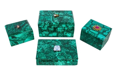 GROUP OF FOUR RUSSIAN MALACHITE BOXES