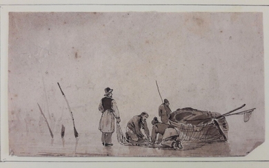 GUDIN Jean-Antoine (182-1880) « Les pêcheurs ». Plume et lavis d'encre de Chine. Signé au...