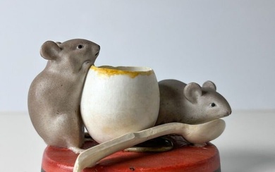Gardner Porcelain Factory Mice and egg Figurine 19th Century