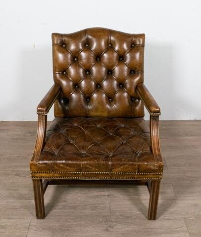 George III Style Tufted Leather Armchair