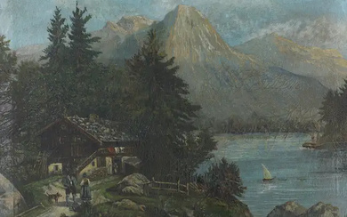 German School, late 19th/early 20th century- Alpine landscape view; oil on canvas,...