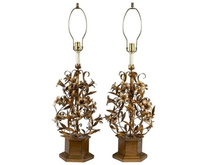 Gilt Iron Floral Lamps - Pair