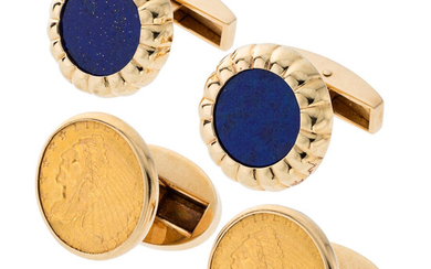 Gold Coin, Lapis Lazuli, Cuff Links Coin: Indian Head...