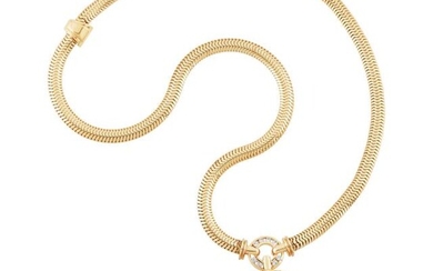 Gold, Gold Coin and Diamond Pendant Snake Chain Necklace