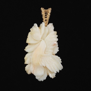 Gold and Carved White Coral Pendant