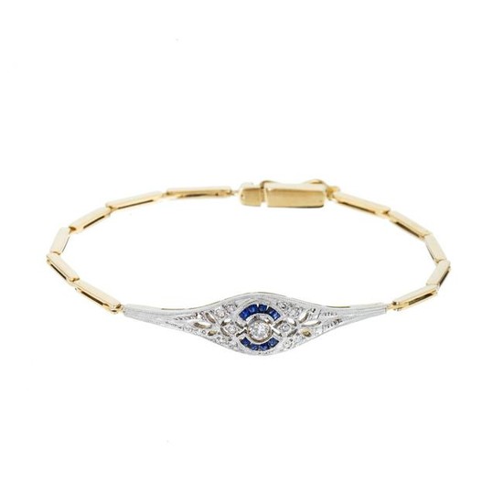 Gold art deco bracelet with diamonds and sapphires