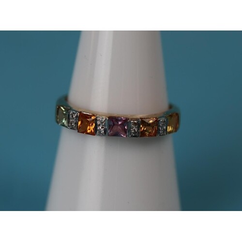 Gold diamond and semi precious stone set ring