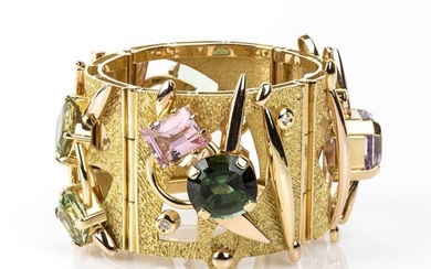 Gold, diamonds and colored stone bracelet - by GIORGIO FACCHINI18k yellow, white and pink gold,...