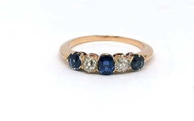 Gold ring diamond and sapphir "Riviere" ring