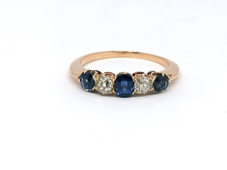 Gold ring diamond and sapphir "Riviere" ring
