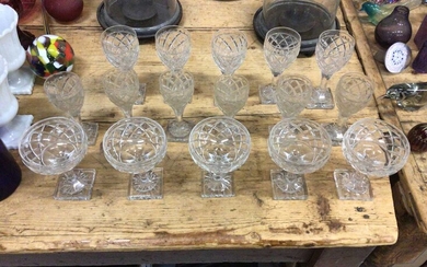 Good collection of 19th century drinking glasses, diamond-cut with square bases, sixteen glasses overall in three different sizes