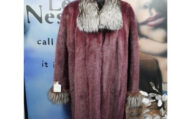 Gorgeous Brand New w/ tags Burgundy dyed Mink w/ Silver Fox Fur Coat XL Plus