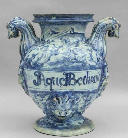 Grande idria in ceramica decorazione bianca e blu