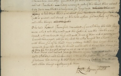 Great Britain Robert Broomfield 1659 (4 Aug.) letter signed regarding a Thomas King who was "la...