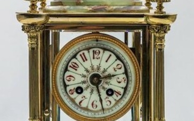 Green Onyx Antique Clock - Movement sgd. Tiffany.