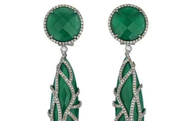 Green Onyx and Diamond Earrings