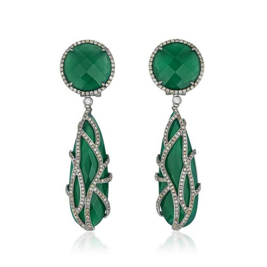 Green Onyx and Diamond Earrings