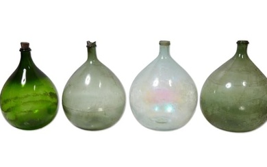 Group of Four Blown Glass Wine Carboys, 19th c., Largest- H.- 18 in., Dia.- 15 in. (4 Pcs.)