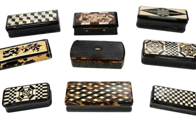 Group of Nine 19th Century Inlaid Snuff Boxes