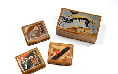 Group of Three Cigarette Cases and One Tobacco Box, Jean Dunand