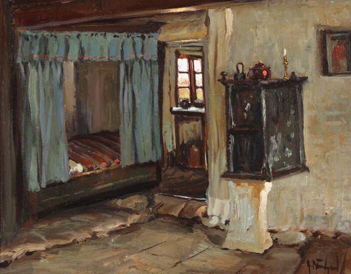 SOLD. Gunnar Bundgaard: Interior. Signed G. Bundgaard. Oil on canvas. 40.5 x 50.5 cm. – Bruun Rasmussen Auctioneers of Fine Art