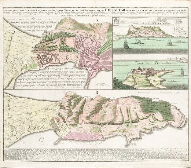HOMANN ERBEN (1724 / 1748), Gibraltar y Cadiz. Vistas y Planos