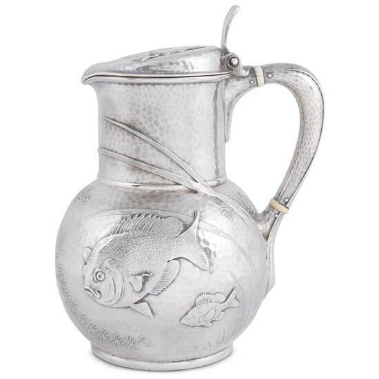 Hammered sterling silver Japanese-style covered water pitcher Tiffany & Co., New York, NY, 1873-1891