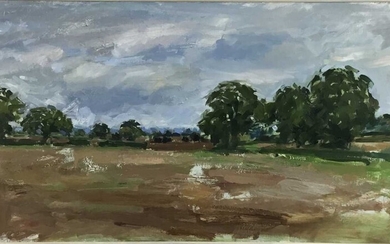Henrietta Charteris (b. 1979) oil on canvas landscape, 95cm x44cm framed. Overall 114cm x 64cm.