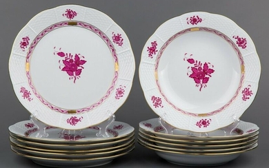 Herend Chinese Bouquet Raspberry Plate Set for Six