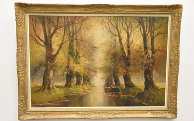 Huile sur toile signée Dupuis "Canal animé" (80 x 120cm)
