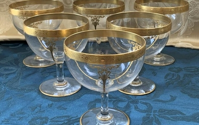 ITALIAN CRYSTAL W/ SWAG GOLD DESSERT GLASSES X 6