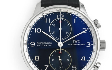 IWC A wristwatch of steel. Model Portugieser ''Laureus'', ref. IW371432. Mechanical chronograph...