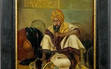 Il fumatore arabo, olio su tavoletta, cm 24x18,5, firmato, entro cornice.