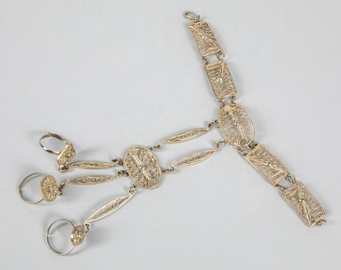 Important Designed 800 Silver Slave Bracelet & Rings