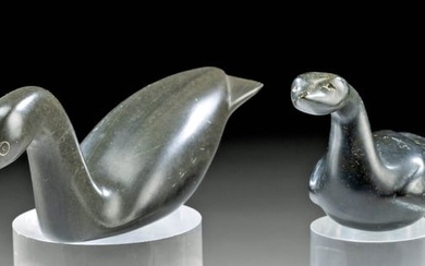 Inuit Stone Bird Carvings, Signed by Paulassie Eqilaq