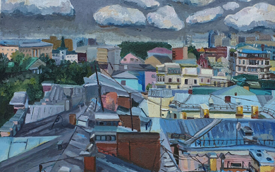 Irina Babkina; Over Moscow roofs, 2021; 80x80; oil on canvas;